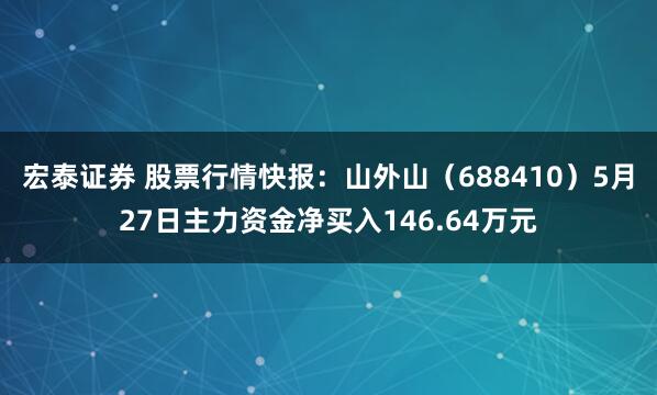 宏泰证券 股票行情快报：山外山（688410）5月27日主力资金净买入146.64万元